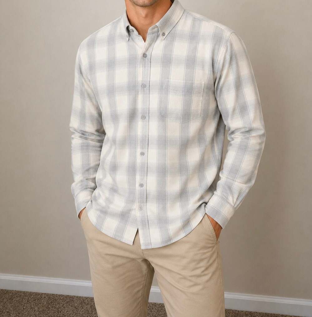 Ben Sherman Men's Ivory Plaid Button Down Shirt Size M